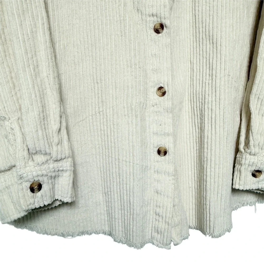 RSQ Mens Cream Wide Wale Corduroy Button Down Shirt Raw Hem XL Oversized Shacket